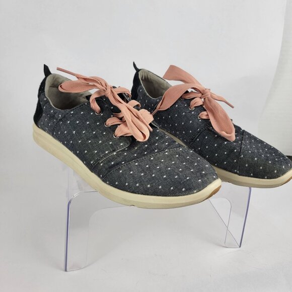 Toms Del Rey Polka Dot Blue Chambray Lace Up Tennis Shoes Womens 10 Preppy - Picture 4 of 7